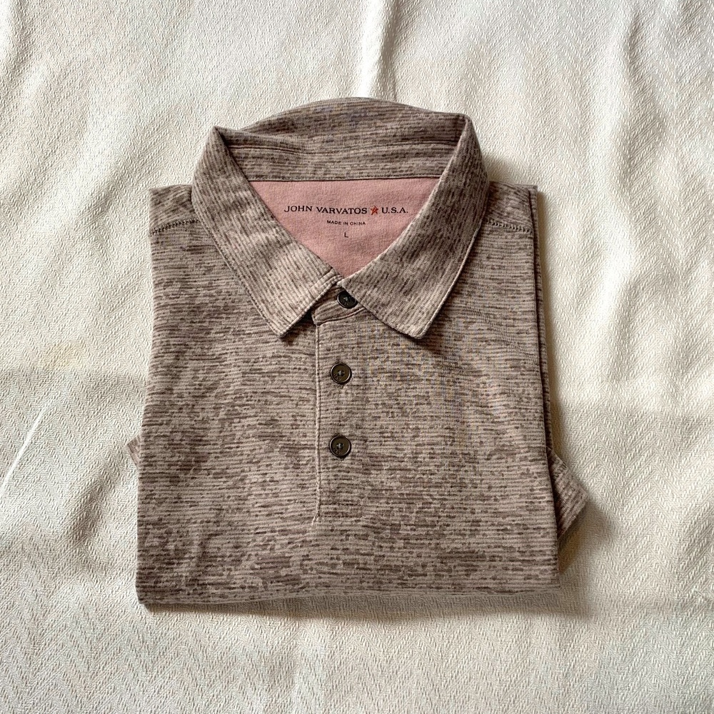 COPY - John Varvatos Polo Shirt, Size L, Light Pink/Taupe